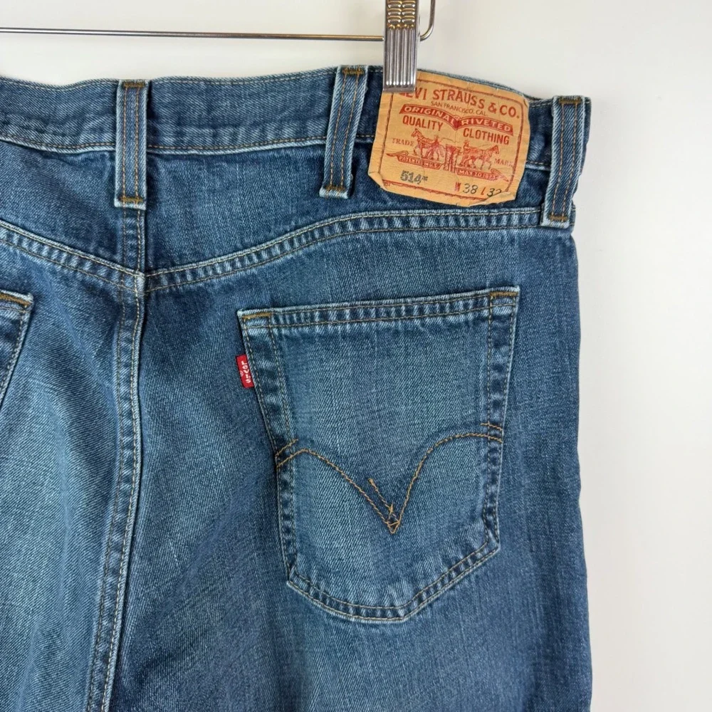 Levis 514 Men Slim Straight Jeans Size 38x32‎ Blue Denim Cotton Casual Classic